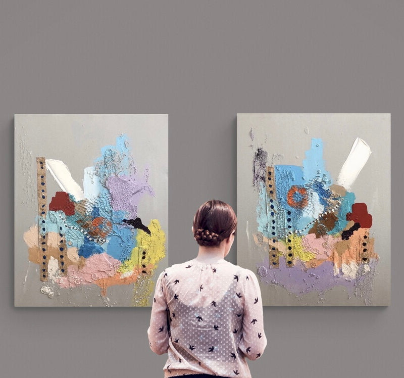 "Sounds Like A Plan" Series https://www.sophiahyunart.com/products/sounds-like-a-plan-series Original Mixed Media on Acrylic paper 24" x 30" Unframed Ready to hang 2 Pieces Hand Signed by Artist and Dated in the back Certificate of Authenticity